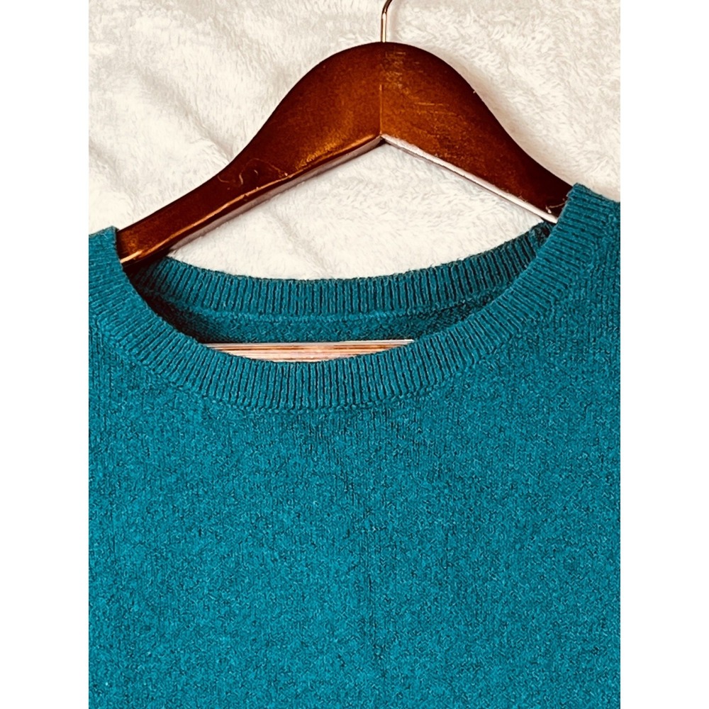 LOFT Womens M Teal Tunic Sweater Side Slits Wool Blend Knit Relaxed Modern Chic - Picture 2 of 10